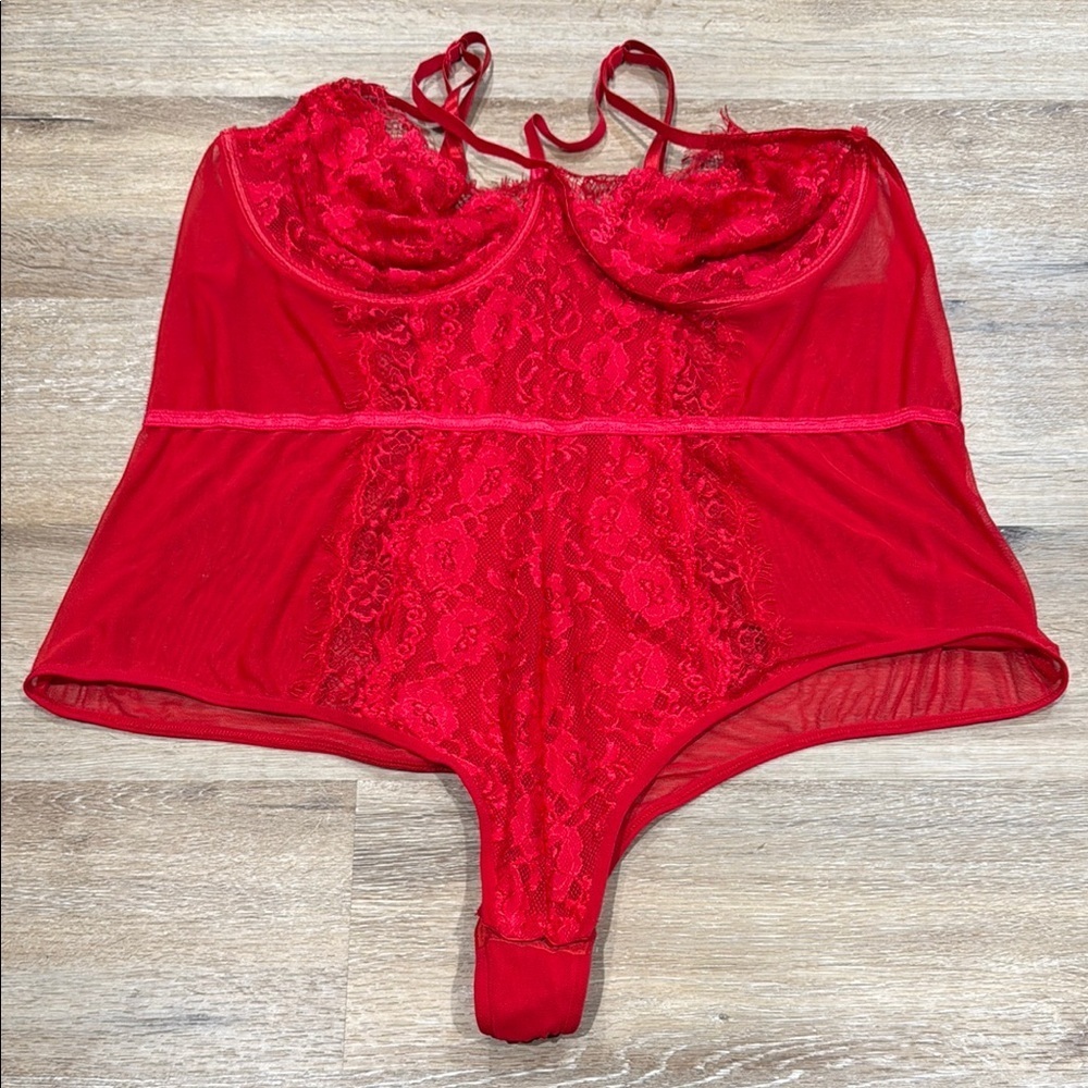 Just Sexy Lingering Sixe 3X Vibrant Red Lace Chemise with Underwire Support